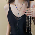 2026 Light Luxury Glass Crystal Metal Long Tassel Sweater Necklace With Round Geometric Pendant For Women view 1