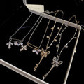 Light Luxury Copper Zircon Butterfly Cross Necklace For Women Minimalist Geometric Collarbone Chain view 1