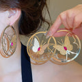 New Chinese Style Iron Butterfly Earrings With Rhinestone Round Hollow Design view 2