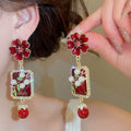 Vintage Alloy Silver Needle Enamel Flower Pearl Stud Earrings For Women Elegant Light Luxury view 4