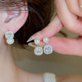 14K Gold Plated Copper Square Zircon Pearl Stud Earrings With Silver Posts French Vintage Jewelry view 2