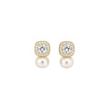 14K Gold Plated Copper Square Zircon Pearl Stud Earrings With Silver Posts French Vintage Jewelry view 5