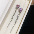 Korean Sweet Copper Heart Butterfly Zircon Stud Earrings With Silver Pins view 2
