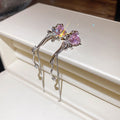 Korean Sweet Copper Heart Butterfly Zircon Stud Earrings With Silver Pins view 4