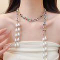 Bohemian Glass Crystal Beaded Pearl Teardrop Long Sweater Necklace For Women view 3