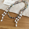 Bohemian Glass Crystal Beaded Pearl Teardrop Long Sweater Necklace For Women view 2