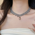Handmade Lace Glass Crystal Beaded Teardrop Bracelet Necklace Jewelry Set Bohemian Court Style view 3