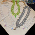 Handmade Lace Glass Crystal Beaded Teardrop Bracelet Necklace Jewelry Set Bohemian Court Style view 2