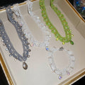 Handmade Lace Glass Crystal Beaded Teardrop Bracelet Necklace Jewelry Set Bohemian Court Style view 4