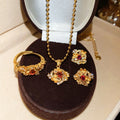 Vintage Copper Zircon Flower Jewelry Set With Open Ring Bracelet Necklace For Women view 1
