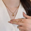 Vintage Copper Zircon Flower Jewelry Set With Open Ring Bracelet Necklace For Women view 2