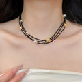 Old Money Style Round Crystal Pearl Beaded Multilayer Adjustable Collarbone Necklace view 3