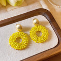 Sweet Summer Lemon Floral Round Artificial Crystal Silver Needle Stud Earrings view 3