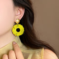 Sweet Summer Lemon Floral Round Artificial Crystal Silver Needle Stud Earrings view 4