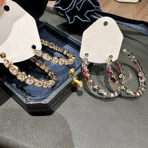 French Vintage Colorful C Shaped Copper Stud Earrings Light Luxury Hoop Inspired Fashion Jewelry