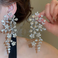 Luxury Copper Rhinestone Floral Hollow Stud Earrings With Silver Posts For Banquet Wear view 3