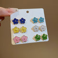 Dopamine Enamel Alloy Flower Starfish Round Stud Earrings Jewelry Set With Silver Pins view 3