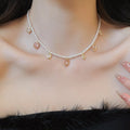 French Vintage Tulip Faux Pearl Beaded Necklace, Old Money Floral Collarbone Choker view 3