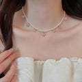 French Vintage Tulip Faux Pearl Beaded Necklace, Old Money Floral Collarbone Choker view 1