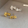 2026 New Sparkling Zircon Bow Stud Earrings Copper French Chic Playful Luxury Jewelry view 3