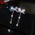 Korean Style Copper Zircon Bow Tassel Drop Earrings For Women Elegant Office Jewelry view 2
