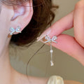 Korean Style Copper Zircon Bow Tassel Drop Earrings For Women Elegant Office Jewelry view 1