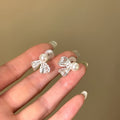 Copper Lace Bow Pearl Stud Earrings For Women, Princess Style Light Luxury Jewelry view 2