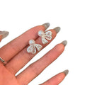 Copper Lace Bow Pearl Stud Earrings For Women, Princess Style Light Luxury Jewelry view 5