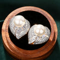 Elegant Leaf Zircon Imitation Pearl Drop Earrings For Wedding Banquet Engagement Jewelry view 2