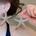 Alloy Crumpled Metal Starfish Stud Earrings With Silver Pins, Luxury Statement European Style view 3