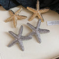 Alloy Crumpled Metal Starfish Stud Earrings With Silver Pins, Luxury Statement European Style view 2
