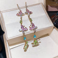 Light Luxury Copper Butterfly Zircon Tassel Drop Earrings For Women view 3