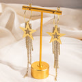 Luxury Alloy Rhinestone Five Point Star Hoop Long Tassel Drop Earrings For Women Statement Earrings view 4