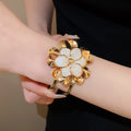 European Vintage Iron Enamel Flower Double Layer Open Cuff Bangle Sweet Light Luxury Jewelry view 3