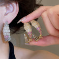 Luxury Geometric C Shape Full Zircon Copper Stud Earrings With Silver Pins view 2