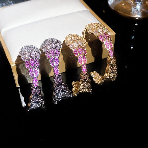 Luxury Geometric C Shape Full Zircon Copper Stud Earrings With Silver Pins