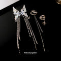 Light Luxury Copper Zircon Starburst Butterfly Tassel Clip-on Earrings Ear Cuff Jewelry view 2