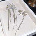Light Luxury Copper Zircon Starburst Butterfly Tassel Clip-on Earrings Ear Cuff Jewelry view 4