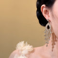 Vintage Rhinestone Teardrop Copper Long Tassel Drop Earrings For Elegant Evening Dresses view 3