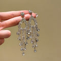 Vintage Rhinestone Teardrop Copper Long Tassel Drop Earrings For Elegant Evening Dresses view 2