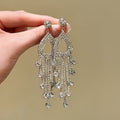 Vintage Rhinestone Teardrop Copper Long Tassel Drop Earrings For Elegant Evening Dresses view 4
