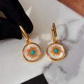 24K Gold Plated Round Mother Of Pearl Flower Clip Earrings French Vintage Court Style Shell Jewelry view 4