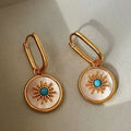 24K Gold Plated Round Mother Of Pearl Flower Clip Earrings French Vintage Court Style Shell Jewelry view 1