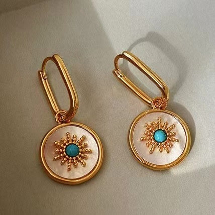 24K Gold Plated Round Mother Of Pearl Flower Clip Earrings French Vintage Court Style Shell Jewelry