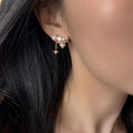 18K Gold Plated Silver Needle Zircon Flower Faux Pearl Drop Earrings For Light Luxury Style view 3