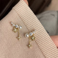 18K Gold Plated Silver Needle Zircon Flower Faux Pearl Drop Earrings For Light Luxury Style view 4