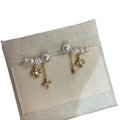 18K Gold Plated Silver Needle Zircon Flower Faux Pearl Drop Earrings For Light Luxury Style view 5