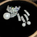 Elegant Full Paved Zircon Faux Pearl Ring And Stud Earrings Jewelry Set Luxury Light Luxury Fashion Accessories view 2