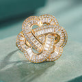 Delicate Princess Heart Three Petal Flower Ring, Heavy Craft Light Luxury Finger Ring view 3