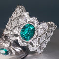 Faux Jade Sparkling Ring For Women, Diamond Shape Hollow Metal Luxury Fashion Jewelry view 2